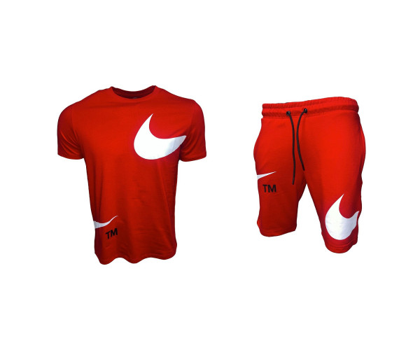 Мъжки спортен къс комплект Nike Swoosh  Shorts + T-shirt Red
